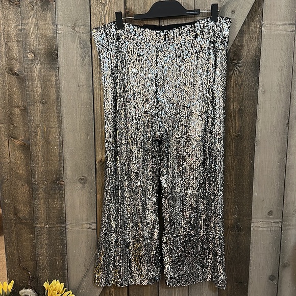 NWT Anthropologie Maeve The Colette Cropped Wide-Leg Sequin Pants - Picture 9 of 14